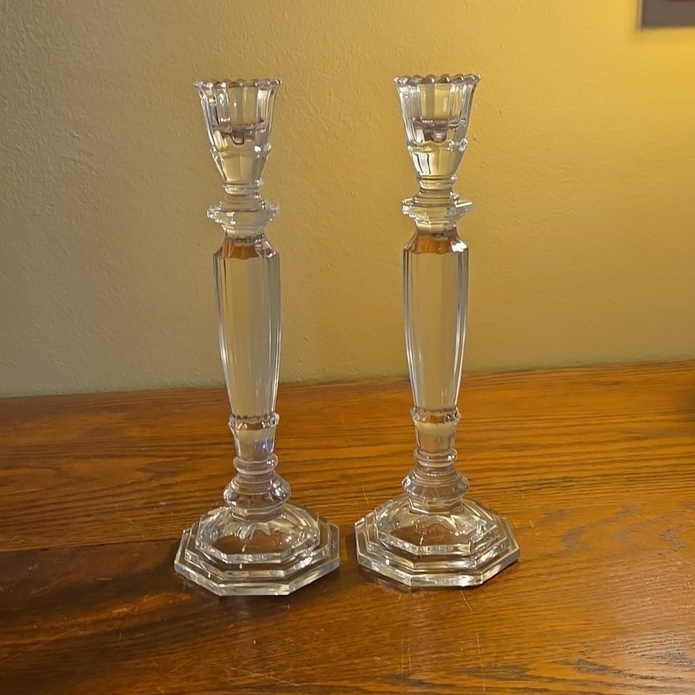 Vintage Pair of Glass Candleholders 9 inches tall
